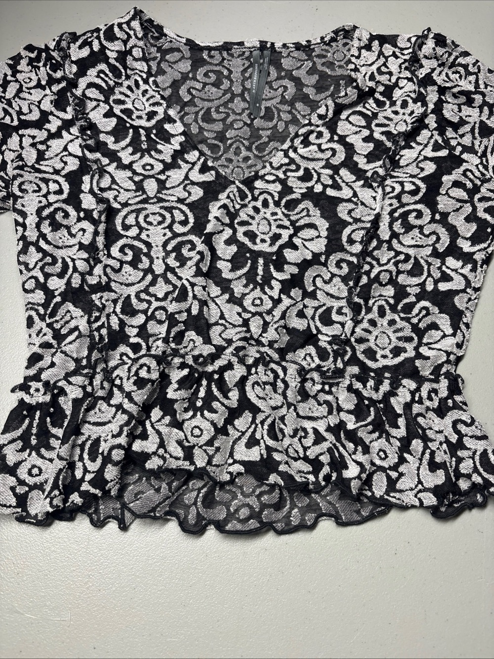 Anthropologie Top Women's XS Jacquard Peasant Blouse Wine Boho Cropped Office - Picture 2 of 8